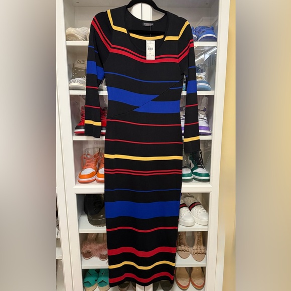 NEW Black Blue Red Striped Sweater Maxi Dress XL - Picture 2 of 2